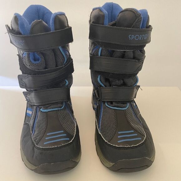 SPORTO BOYS SNOW BOOTS SIZE 6 COLOR: BLACK AND BIUE - Picture 1 of 16